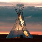 inside the teepee at night, the light glows